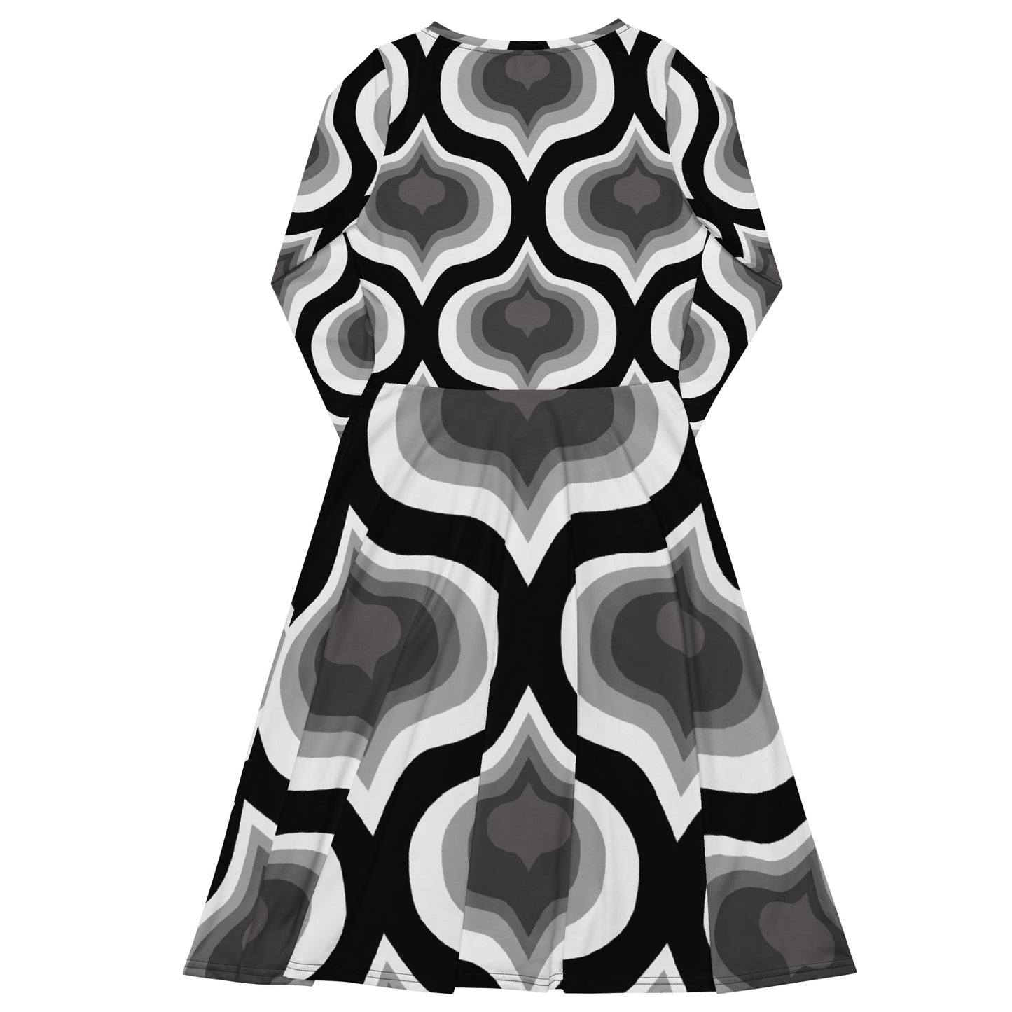 All-over print long sleeve midi dress (Gray Abstract)