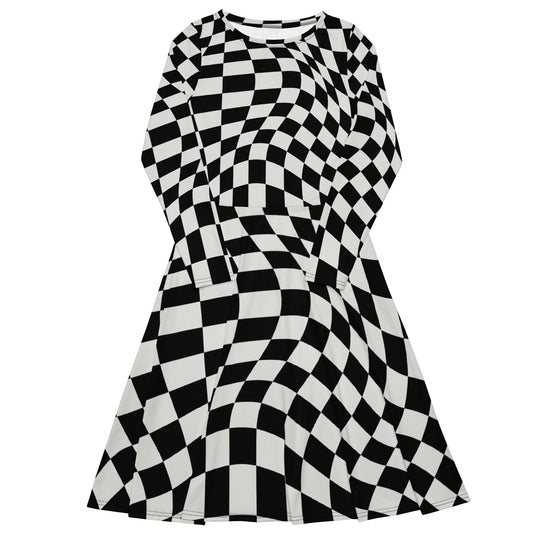 All-over print long sleeve midi dress (Checkers)