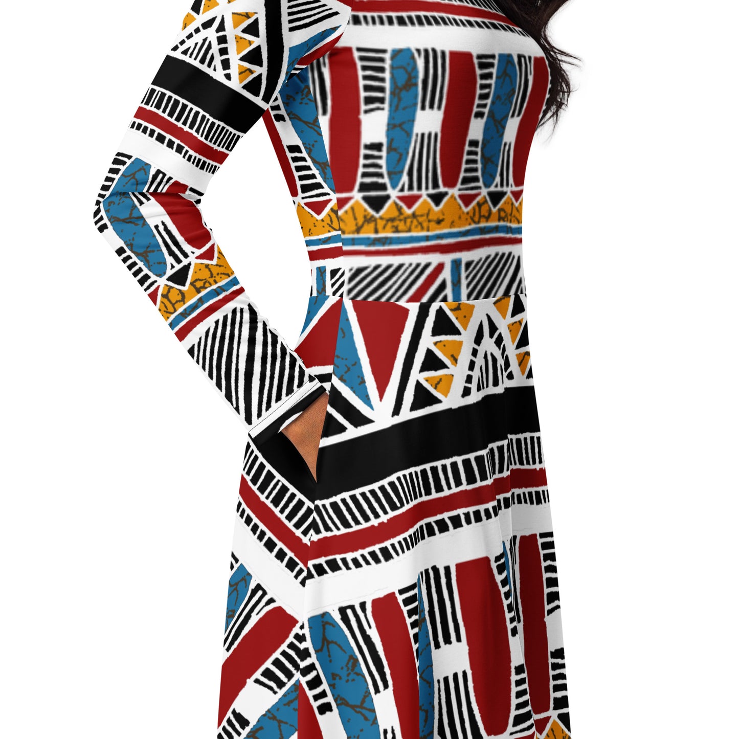 All-over print long sleeve midi dress (Boho)