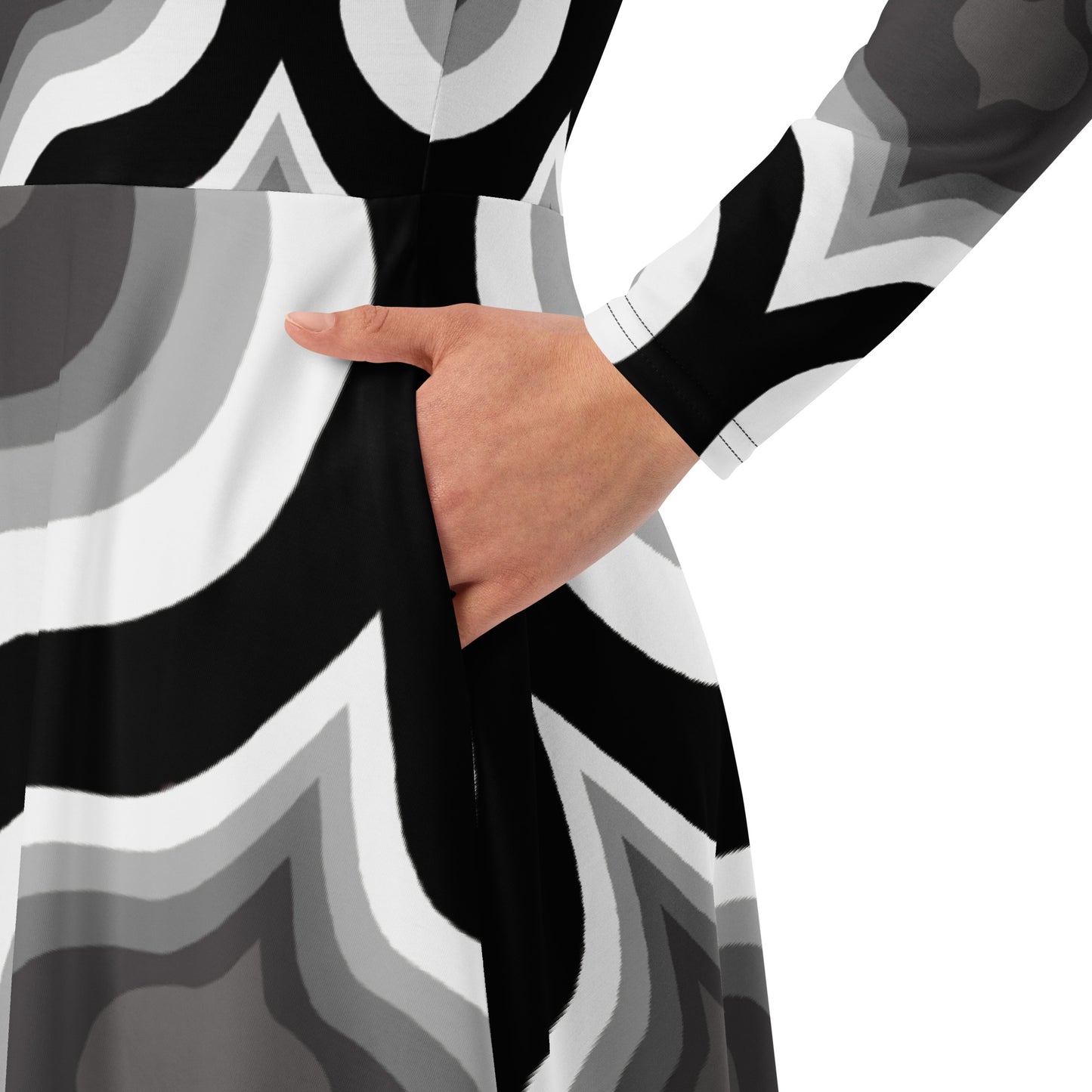 All-over print long sleeve midi dress (Gray Abstract)