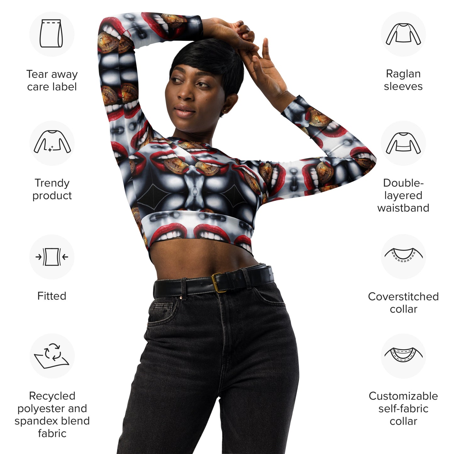 Recycled long-sleeve crop top