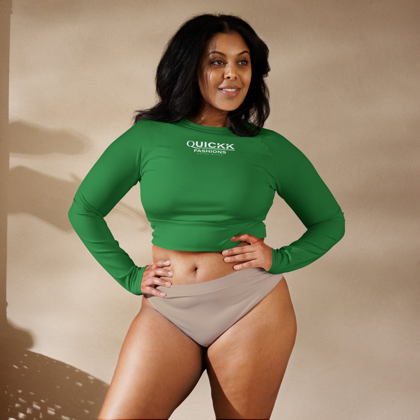 Recycled long-sleeve crop top (Green)