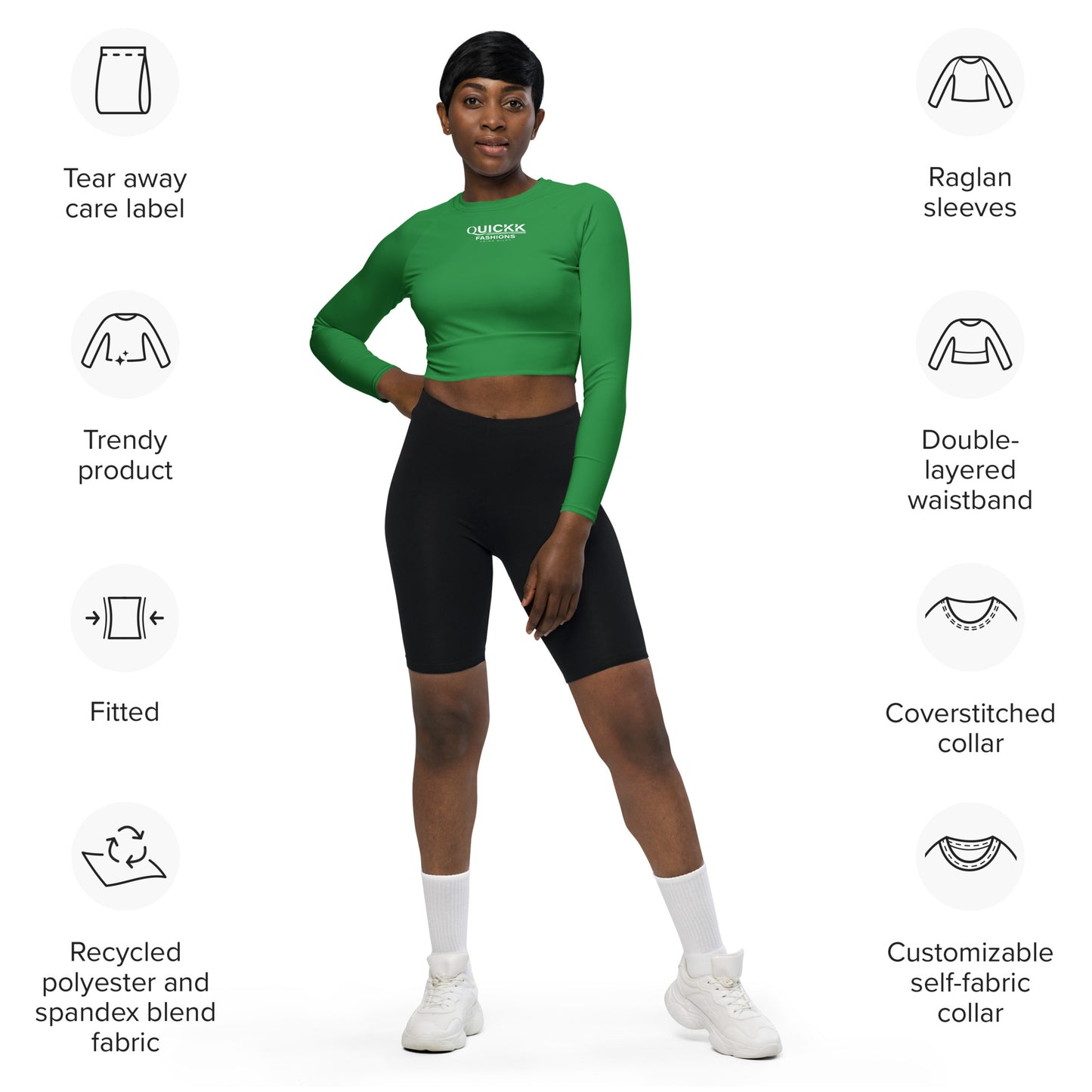 Recycled long-sleeve crop top (Green)