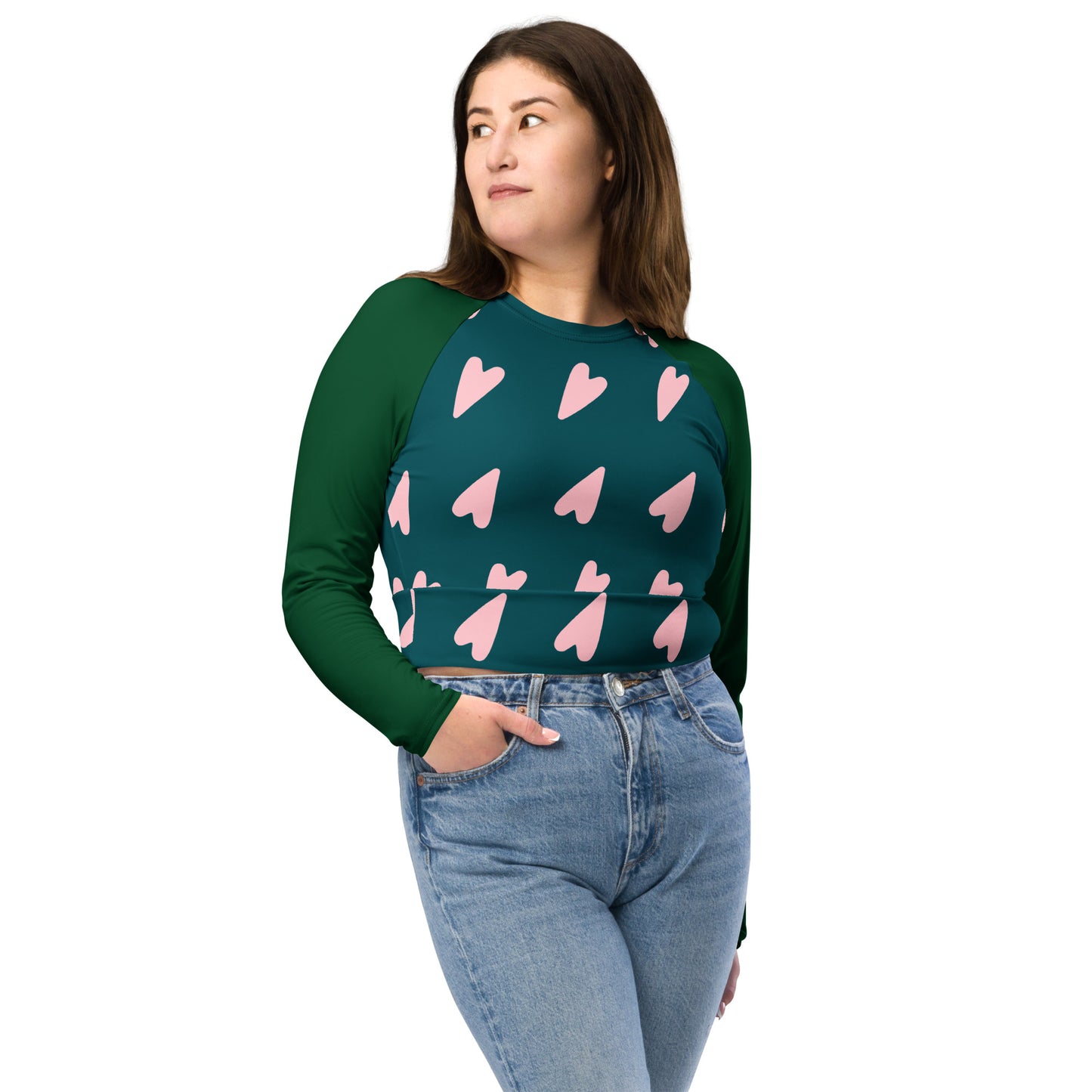 Recycled long-sleeve crop top (Hearts)