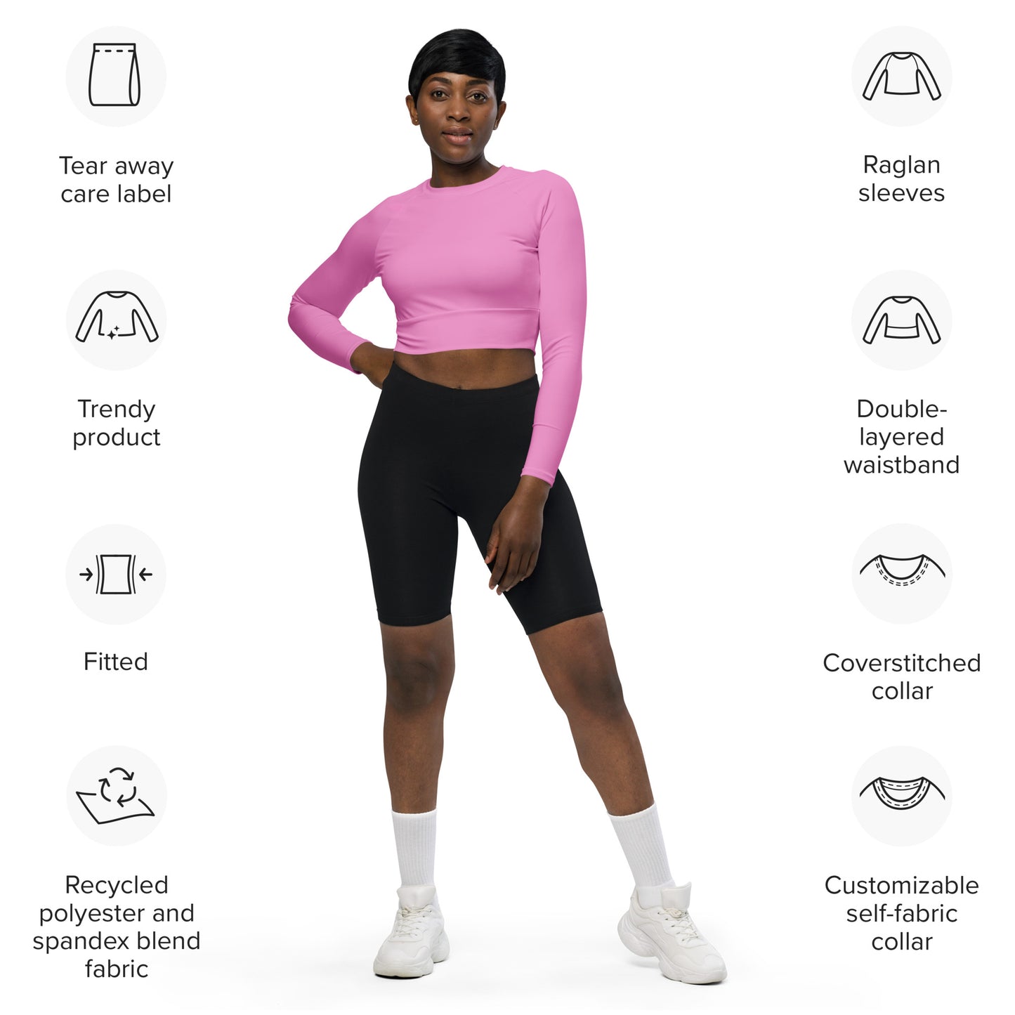 Recycled long-sleeve crop top (Pinkalicious)