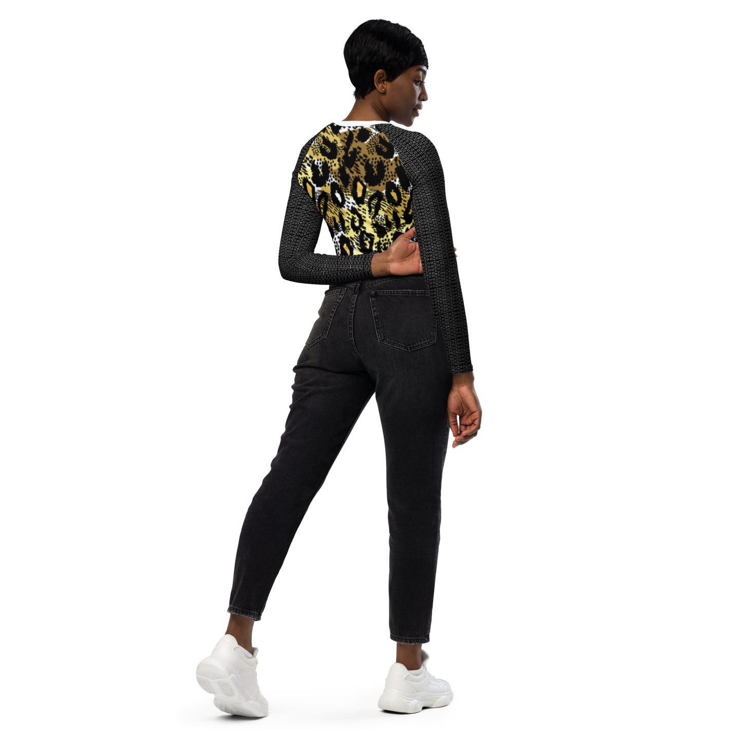 Recycled long-sleeve crop top (Cheetah)