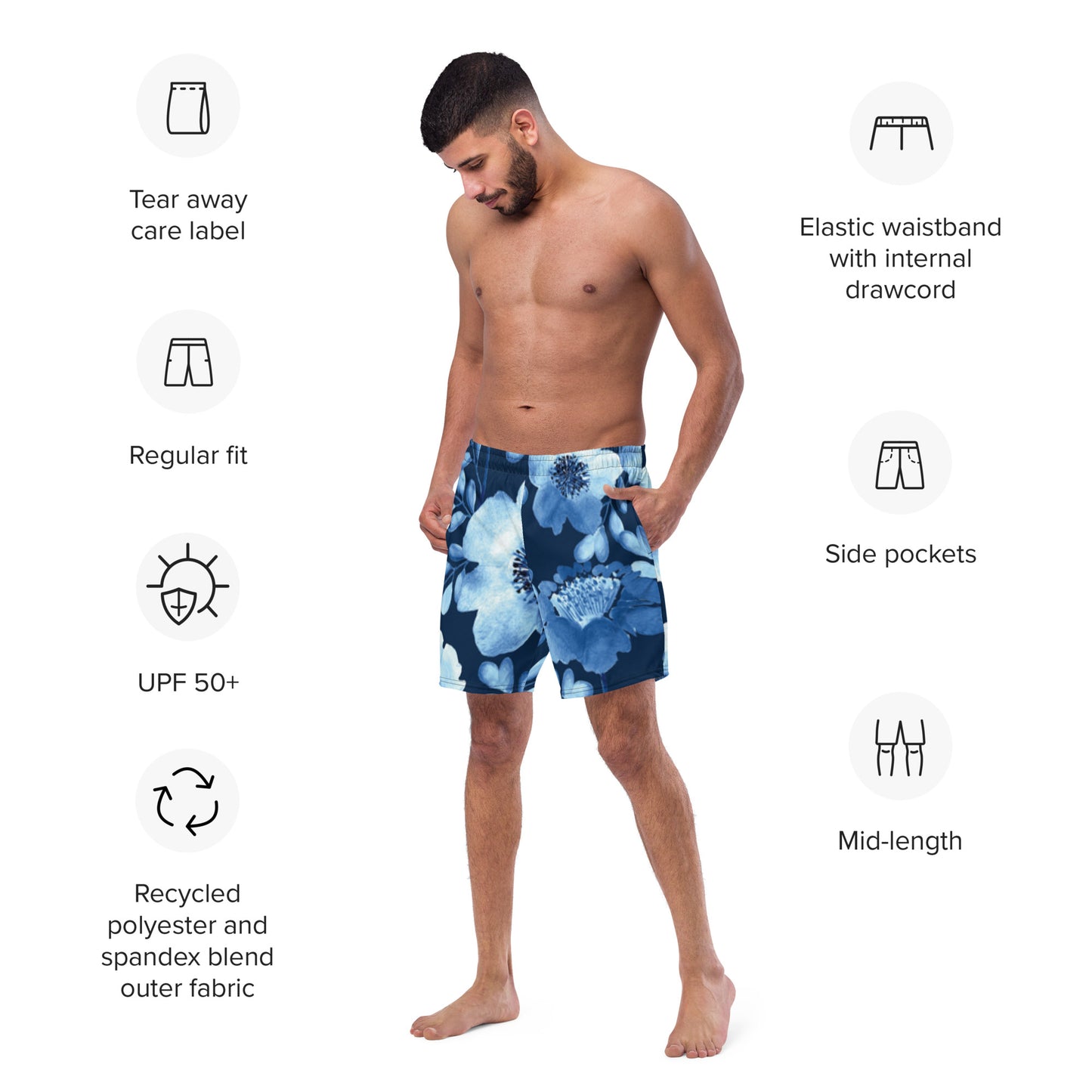 Men's swim trunks (Blue Flower)