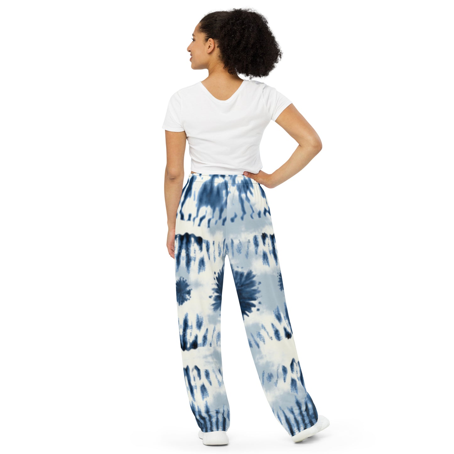 All-over print unisex wide-leg pants (Blue Tie-Dye))