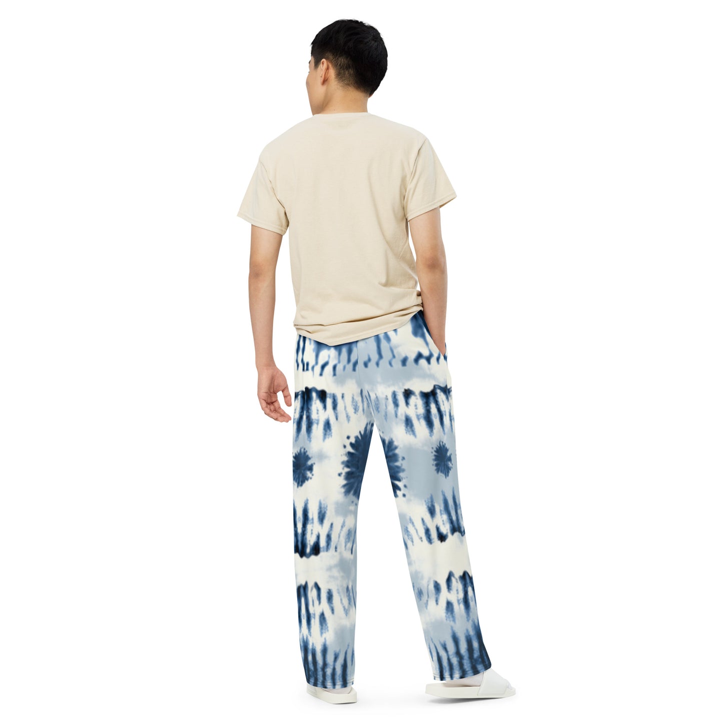 All-over print unisex wide-leg pants (Blue Tie-Dye))