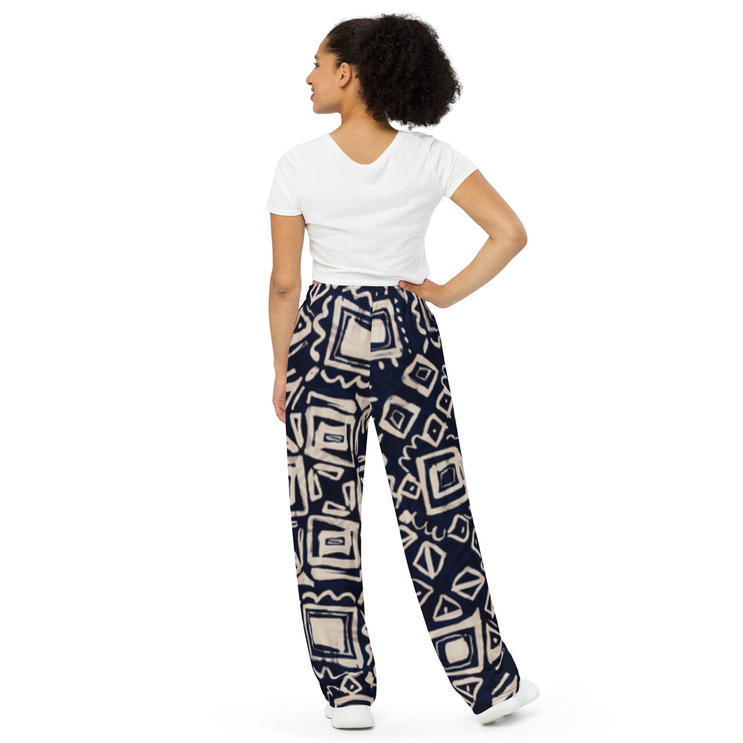 All-over print unisex wide-leg pants (B&W Abstract)