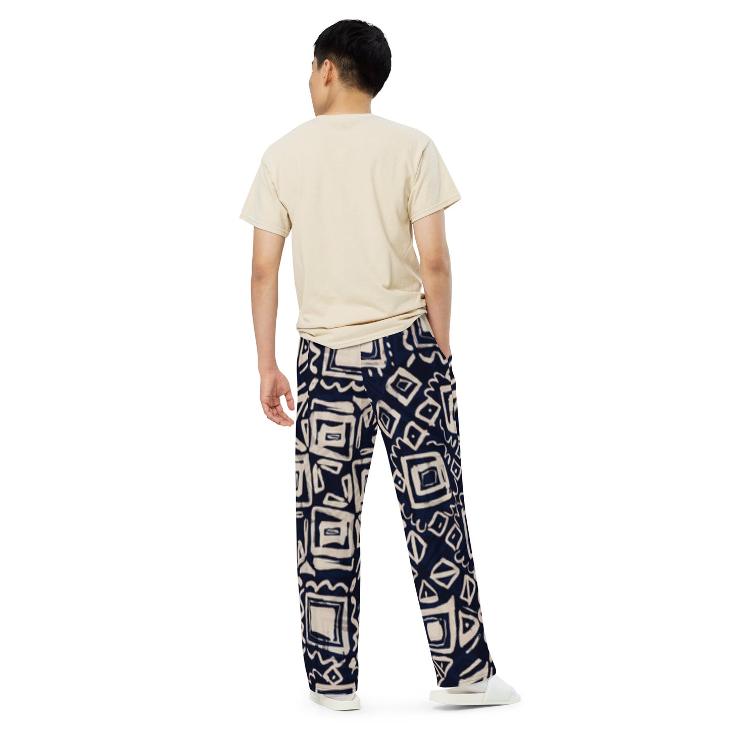 All-over print unisex wide-leg pants (B&W Abstract)