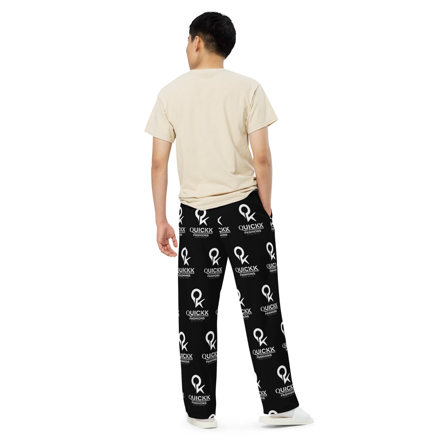 All-over print unisex wide-leg pants (Black Quickk)