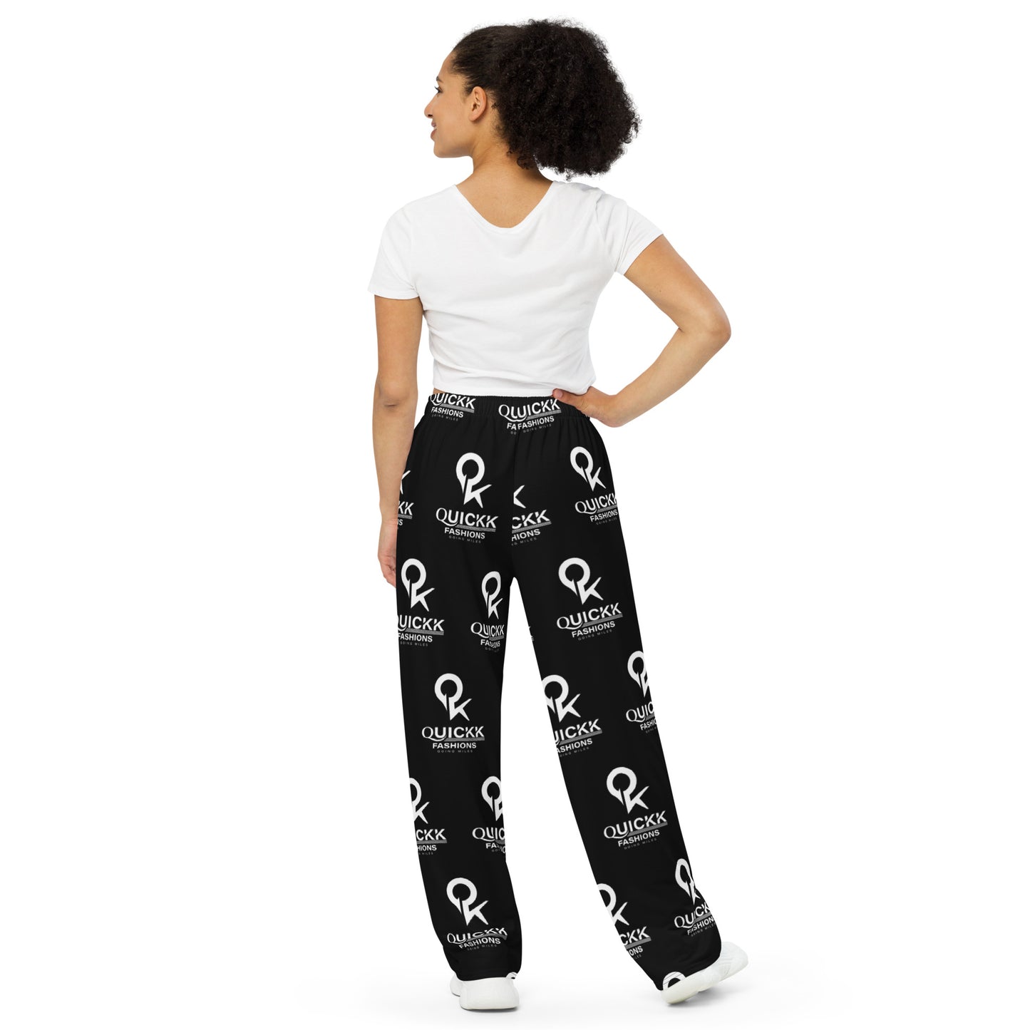 All-over print unisex wide-leg pants (Black Quickk)