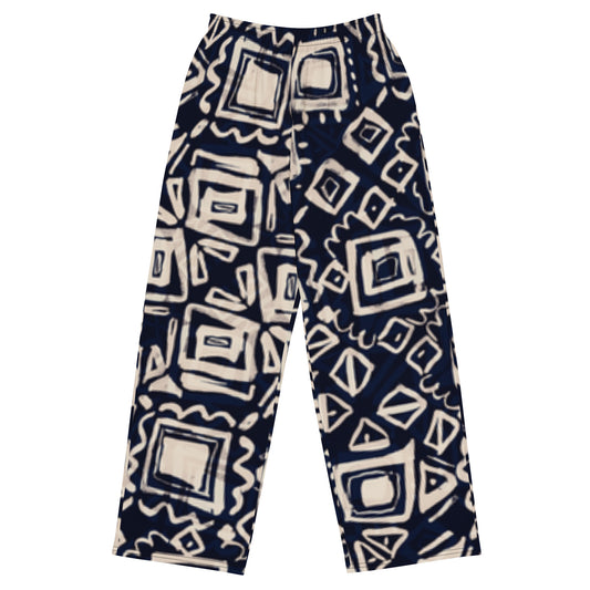 All-over print unisex wide-leg pants (B&W Abstract)