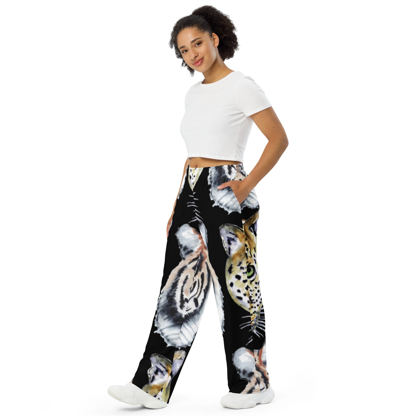 All-over print unisex wide-leg pants (Jungle Cat)