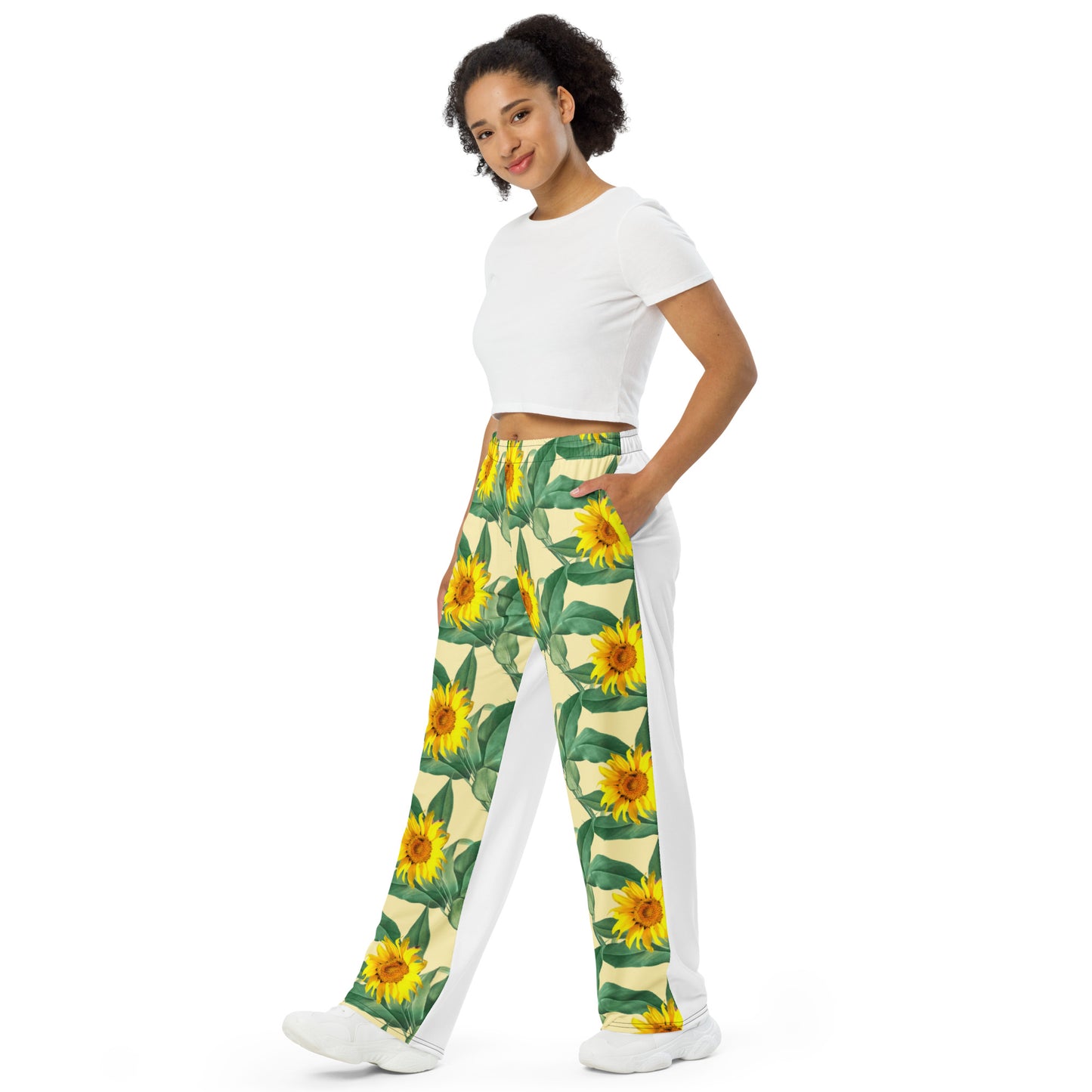 All-over print unisex wide-leg pants (Sunflowers)