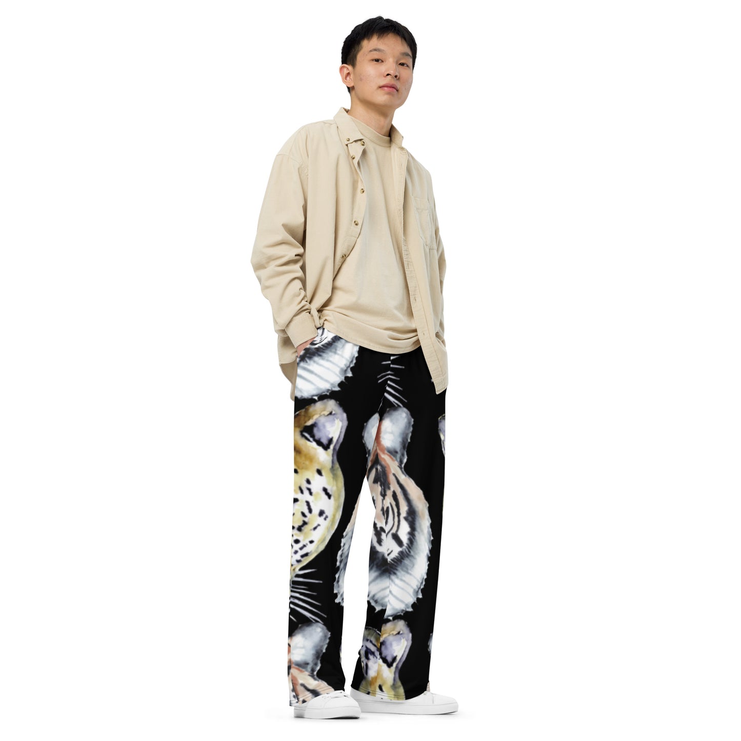 All-over print unisex wide-leg pants (Jungle Cat)