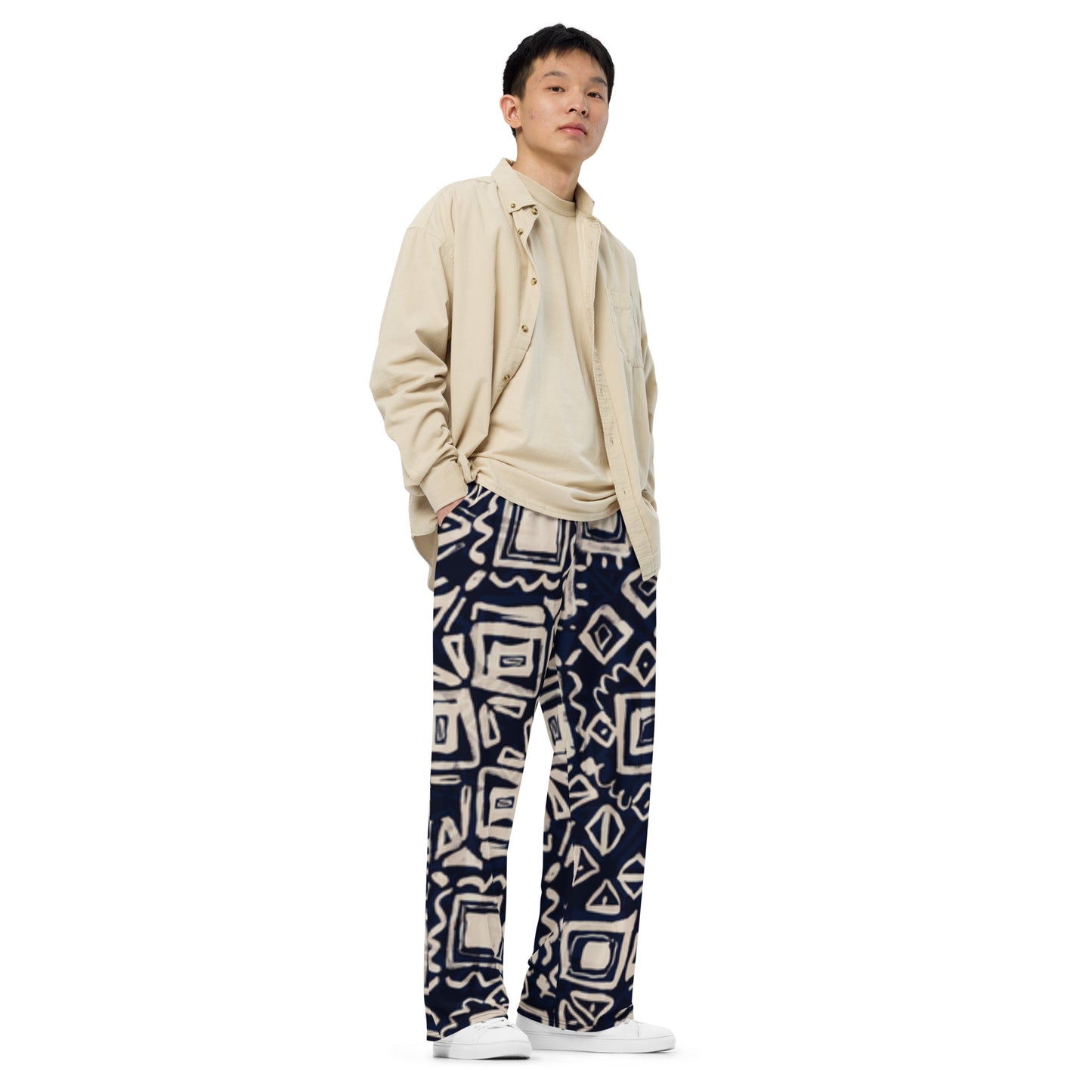 All-over print unisex wide-leg pants (B&W Abstract)