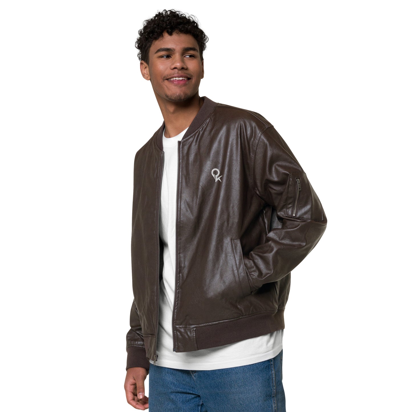 Leather Bomber Jacket (White Quickk)