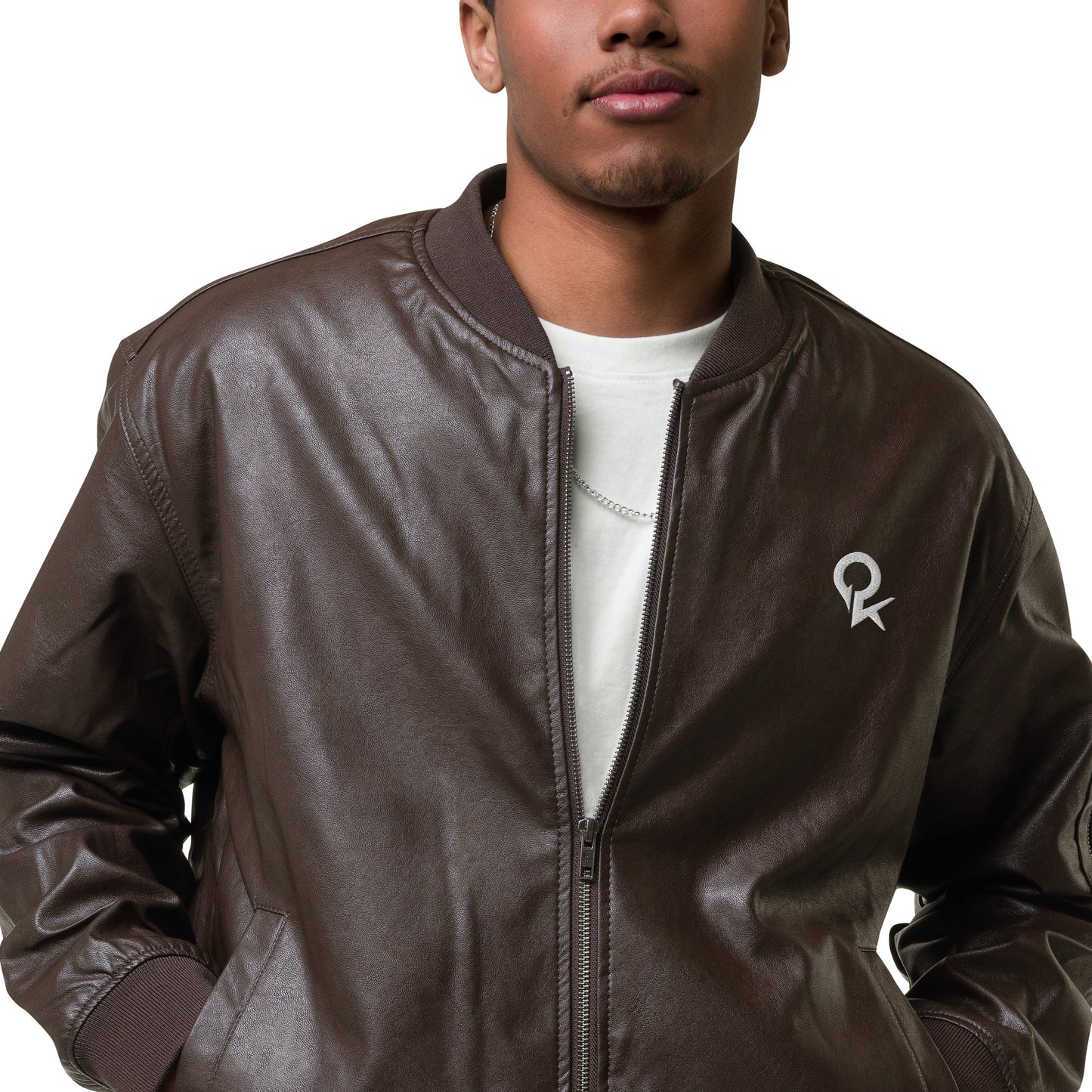 Leather Bomber Jacket (White Quickk)